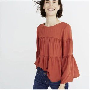 Madewell Tiered Button Back Blouse | Rust Orange | Size Small
